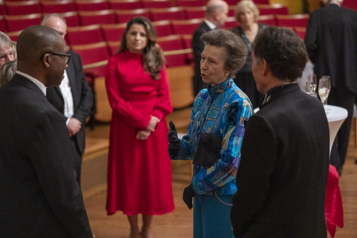 Her Royal Highness The Princess Royal is introduced to Professor Charles Ameh and Professor Daniela Ferreira