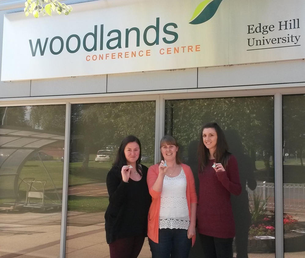 Gemma Molyneux, Rachel Clare, and Hayley Tyrer holding their STEM Ambassador badges following their training. Gemma Molyneux, Rachel Clare, and Hayley Tyrer holding their STEM Ambassador badges following their training.