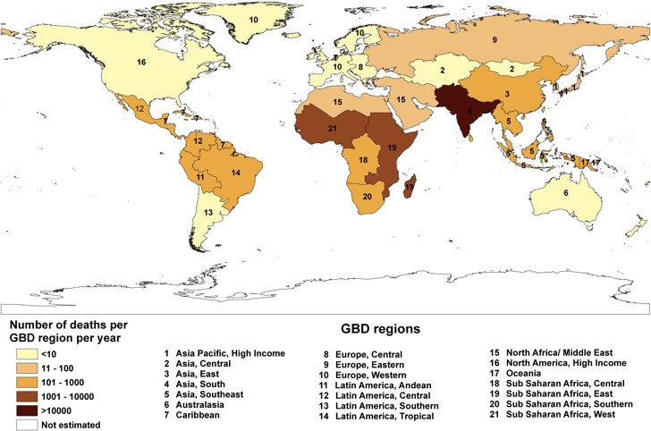 Annual Snakebite Mortality Rates per Region 