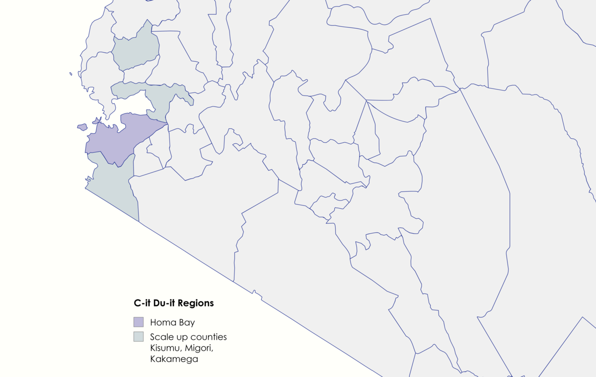 Homa Bay in Western Kenya plus Scale up counties Kisumu, Migori, Kakamega / created with mapchart.net