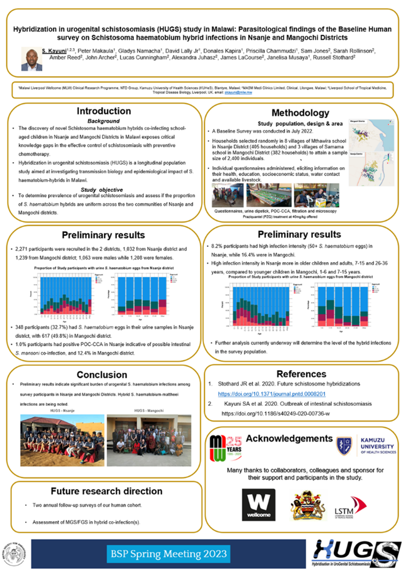 Fig 1. Dr Kayuni’s poster describing the initial parasitological results from the human-baseline survey and future work.