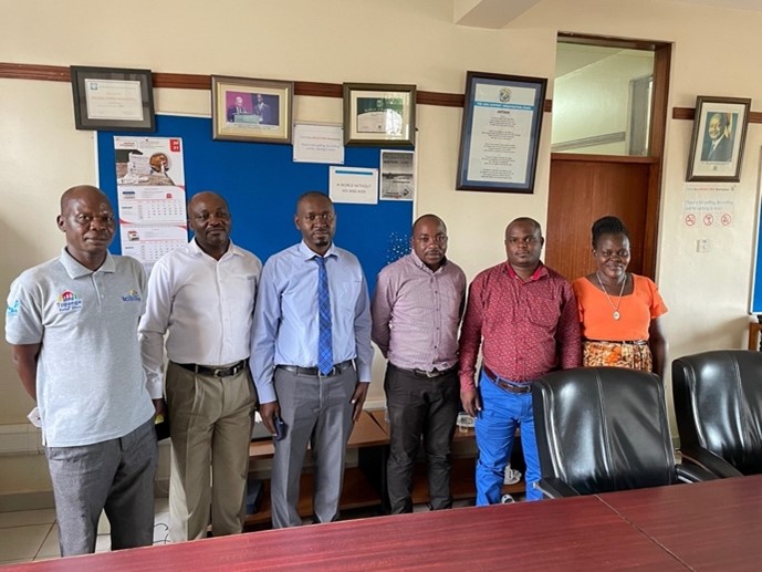 Health facility managers (L-R) John Omong, Robert Nkabala, Dr. Kisuze Geoffrey, Tibatta Lukwago, Issa kigundu, Achan Paska Health facility managers (L-R) John Omong, Robert Nkabala, Dr. Kisuze Geoffrey, Tibatta Lukwago, Issa kigundu, Achan Paska