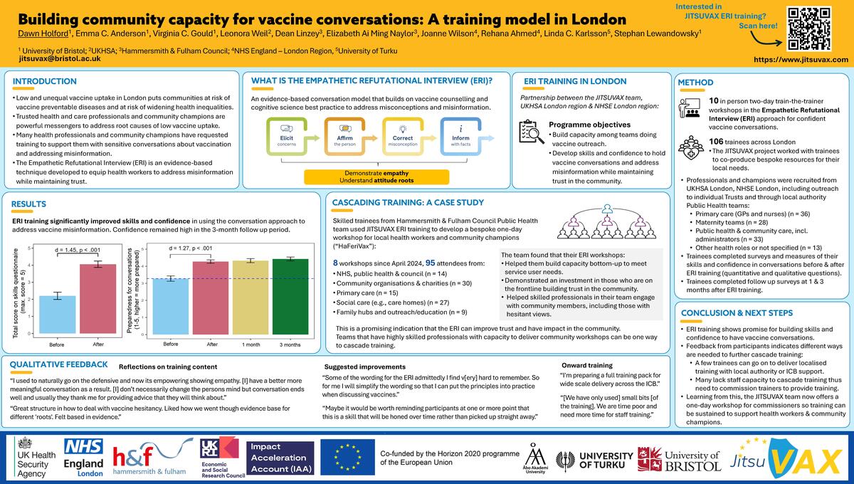Poster presentation ReCITE Co-Investigator Dr Dawn Holford and JITSUVAX team, University of Bristol