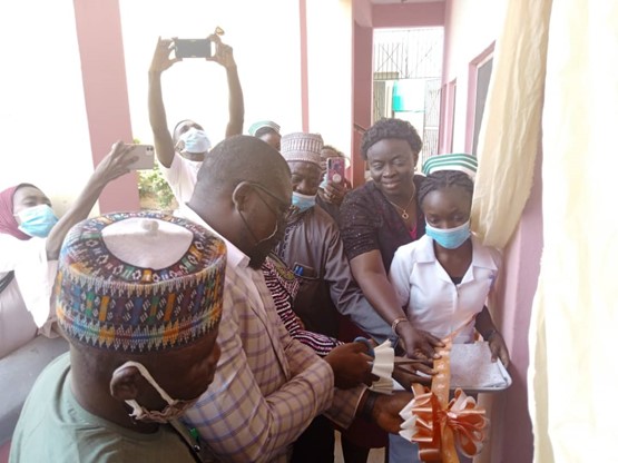  Mr Ikechukwu Ofuani and the Kwara state Director of Nursing Services Mrs F. O, Adeniran officially opening the CoE for midwifery and Nursing Education