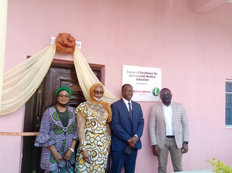 Mrs Eze of the Nigeria Nursing and Midwifery Council, Dr Hauwa Mohammed and Dr Charles Ameh of LSTM and Mr Ike Ofuani of Johnson and Johnson at the CoE.