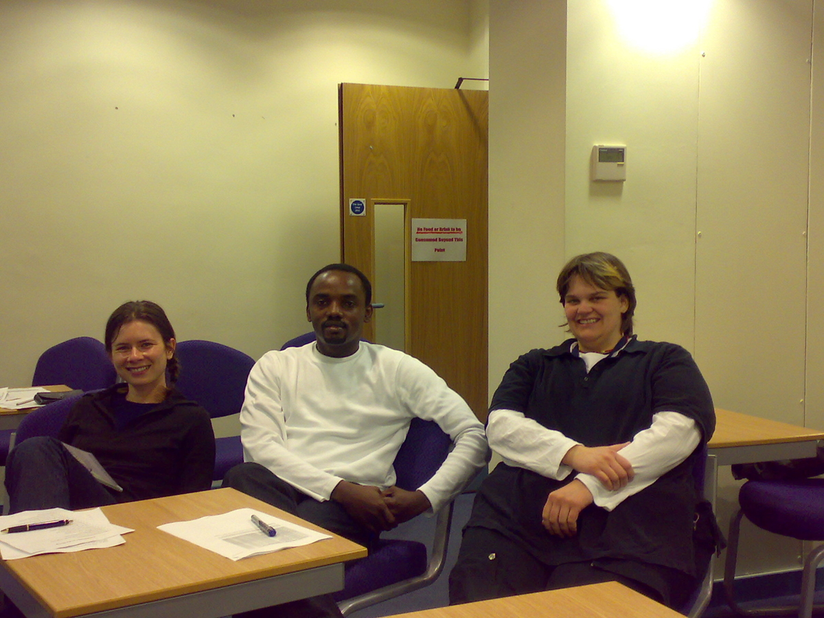 At LSTM Lecture Hall with coursemates Corrina Blume & Sandra Jeschke. 2007