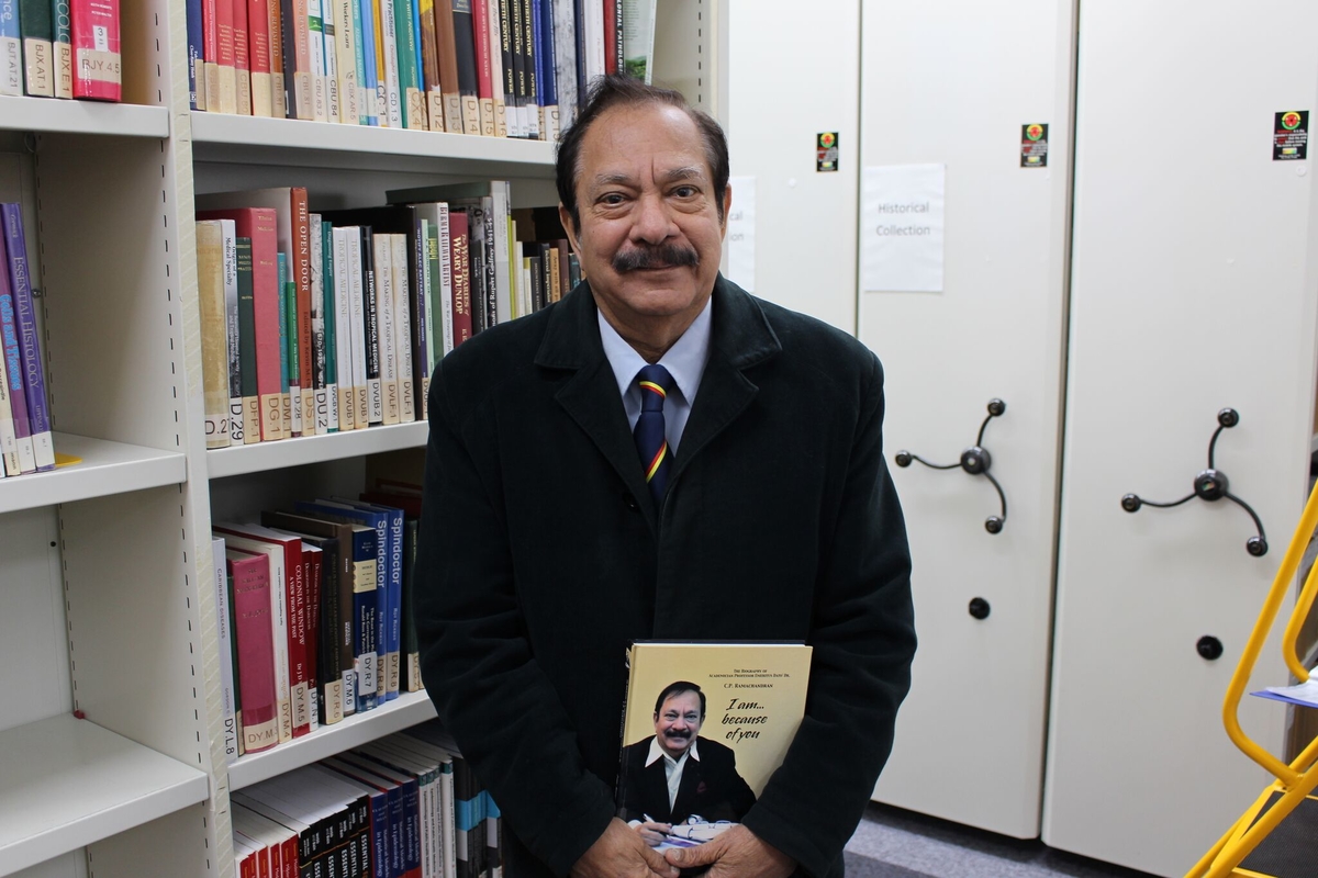 Professor Dr C.P. Ramachandran visits the LSTM Library during a nostalgic return to the school 