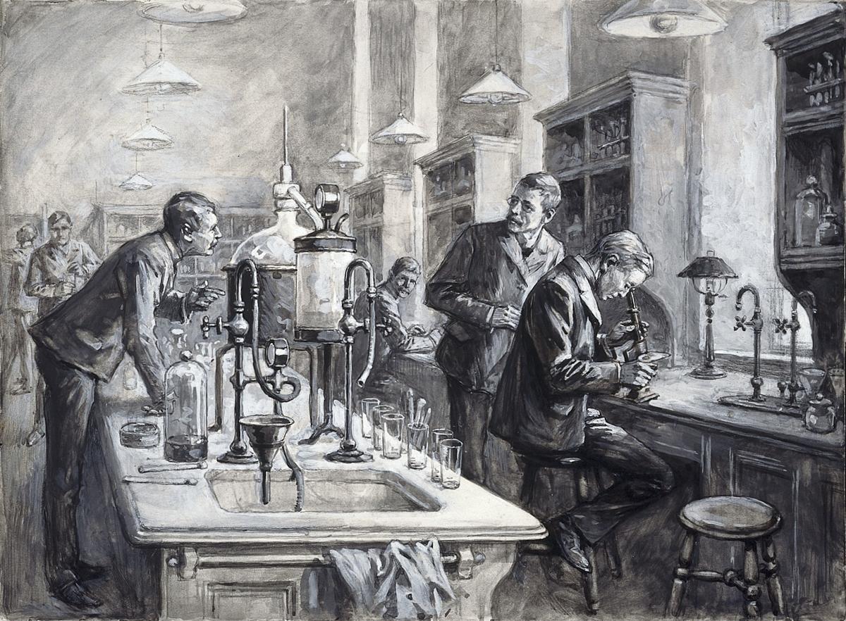 Sir Ronald Ross,C.S. Sherrington, and R.W. Boyce in the Laboratory