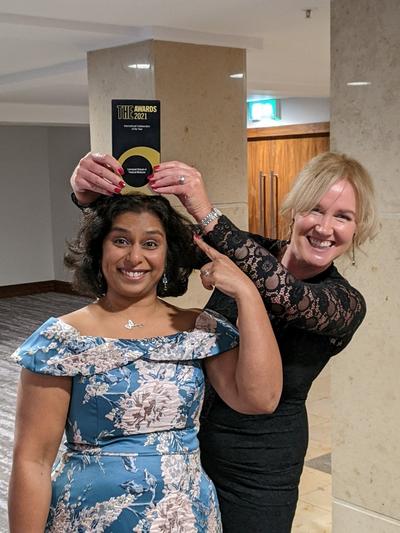 It suits you Anu! Anu and Hazel having fun after receiving the award.