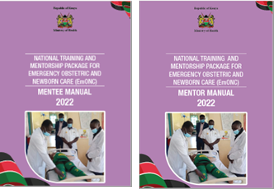 Snapshot of National EmONC training and Mentorship Package (L- Mentee & R- Mentor manuals 2022)