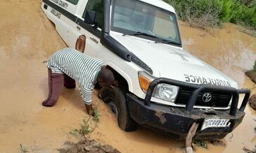 Community efforts to rescue Garissa County Ambulance stranded on a flooded passage between Ijara Sub-county Hospital and Garissa County Referral Hospital/credit: Matthew Ongoro, Nurse Midwife in Garissa