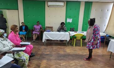 Dr Irene Muchoki, Nairobi County Chief Officer addresses HCPs during launch of EmONC trainings at regional training hub for Maternal & Newborn Health in Pumwani Maternity hospital (Nairobi).  credit LSTM