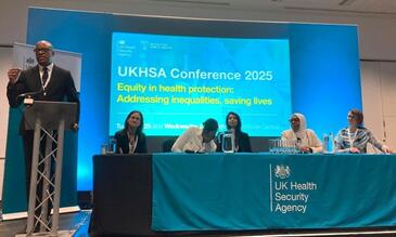 Members of ReCITE Consortium participating in a panel to discuss community engagement for health protection at the 2025 UKHSA conference in Manchester / photo credit: LSTM
