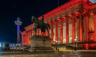 St George's Hall Liverpool lit up red for World TB Day.