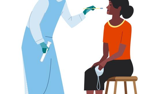 Illustration of a researcher taking an oral swab from a participant