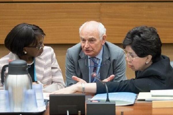 Professor Molyneux in discussion with WHO DG, Dr Margaret Chan, and WHO Regional Director for Africa, Dr Matshidiso Moeti