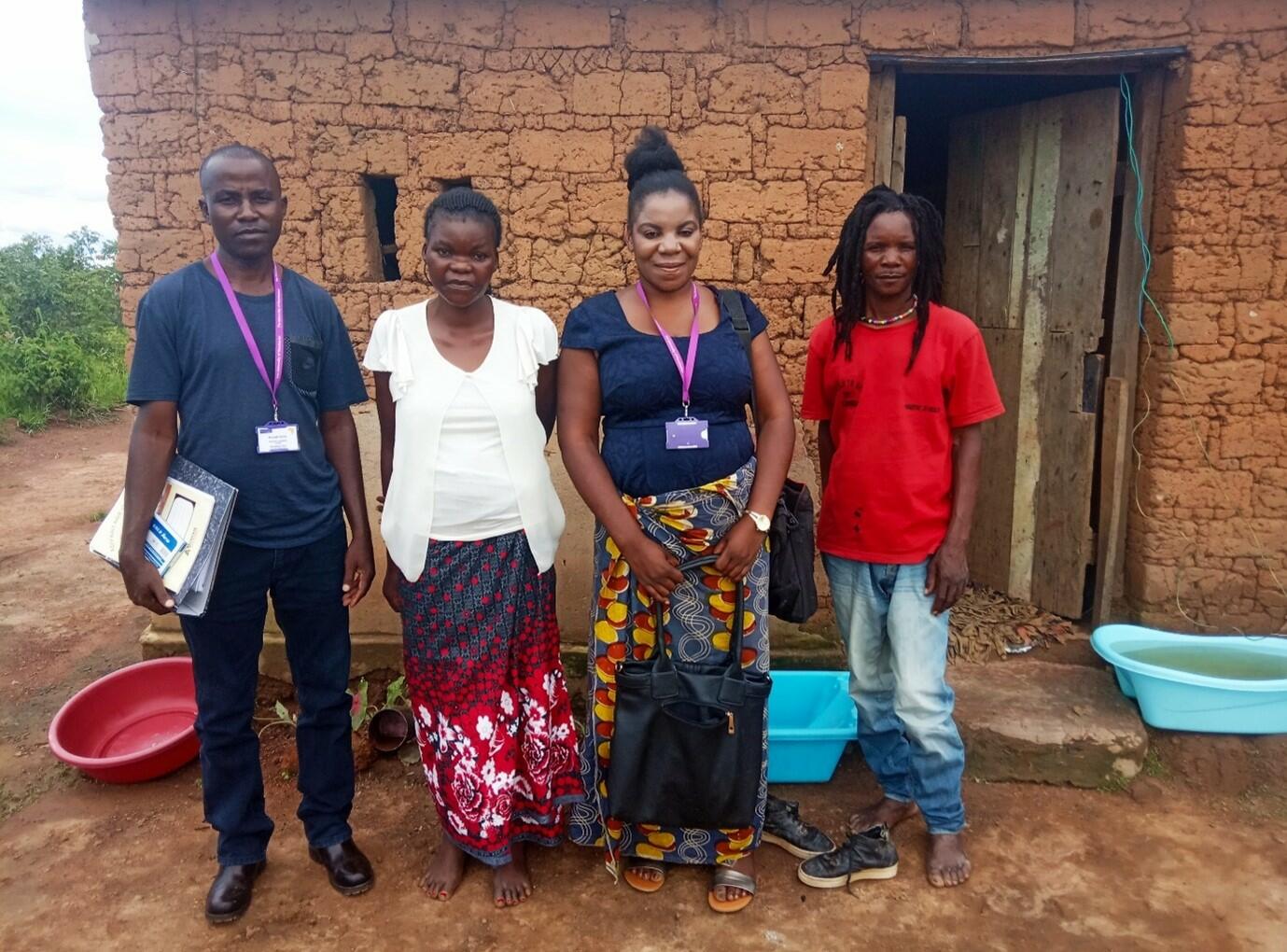 Zambian RAs conducting interviewers. L-R Tuwele Khuzuet(RA), Postnatal woman with stillbirth, Kutemba Lyangenda(RA) and Partner of the woman 