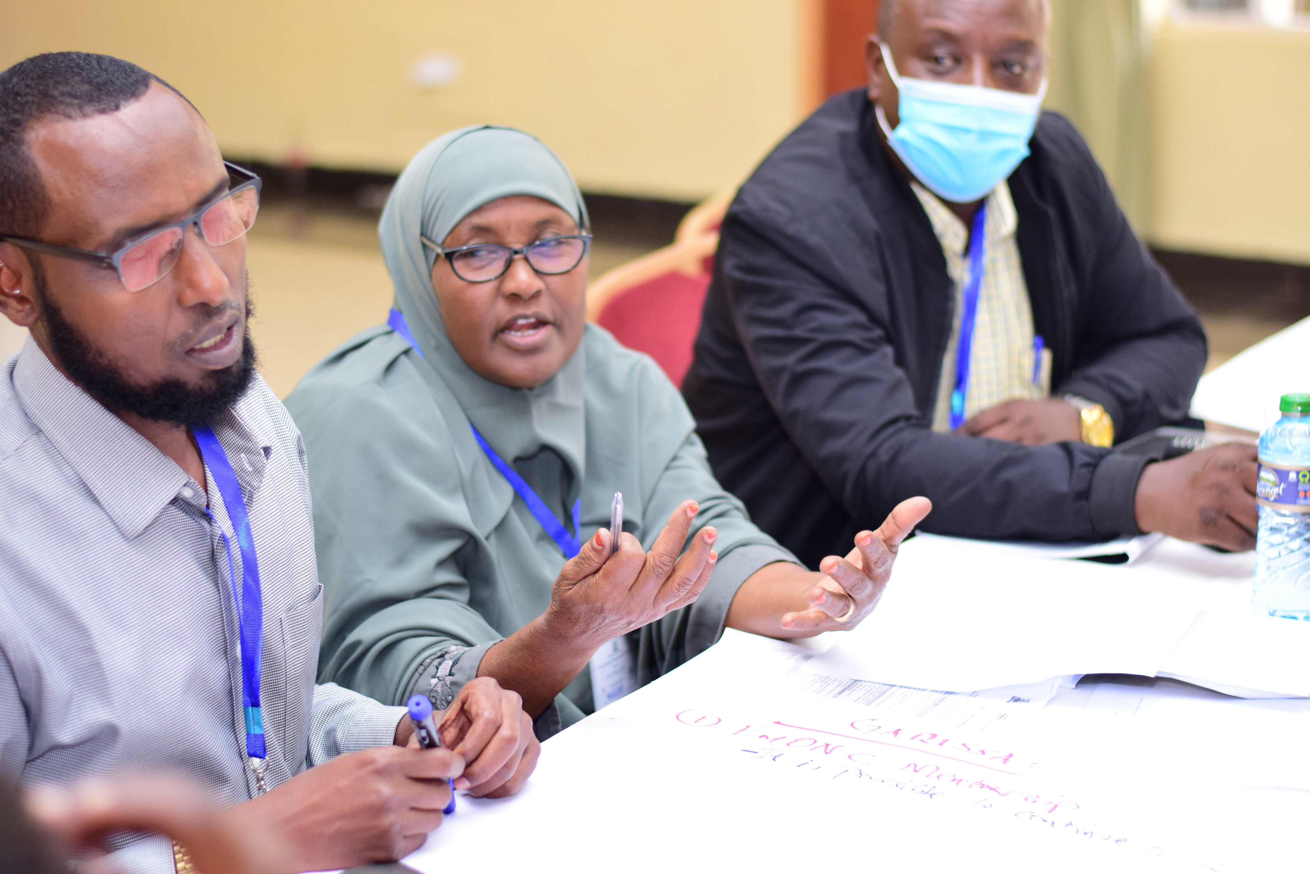 Ms Fatuma Iman, the Reproductive Health Coordinator, Garissa County, contributing during the knowledge management and learning event in Uasin Gishu