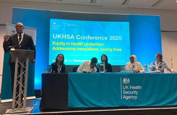 Members of ReCITE Consortium participating in a panel to discuss community engagement for health protection at the 2025 UKHSA conference in Manchester / photo credit: LSTM