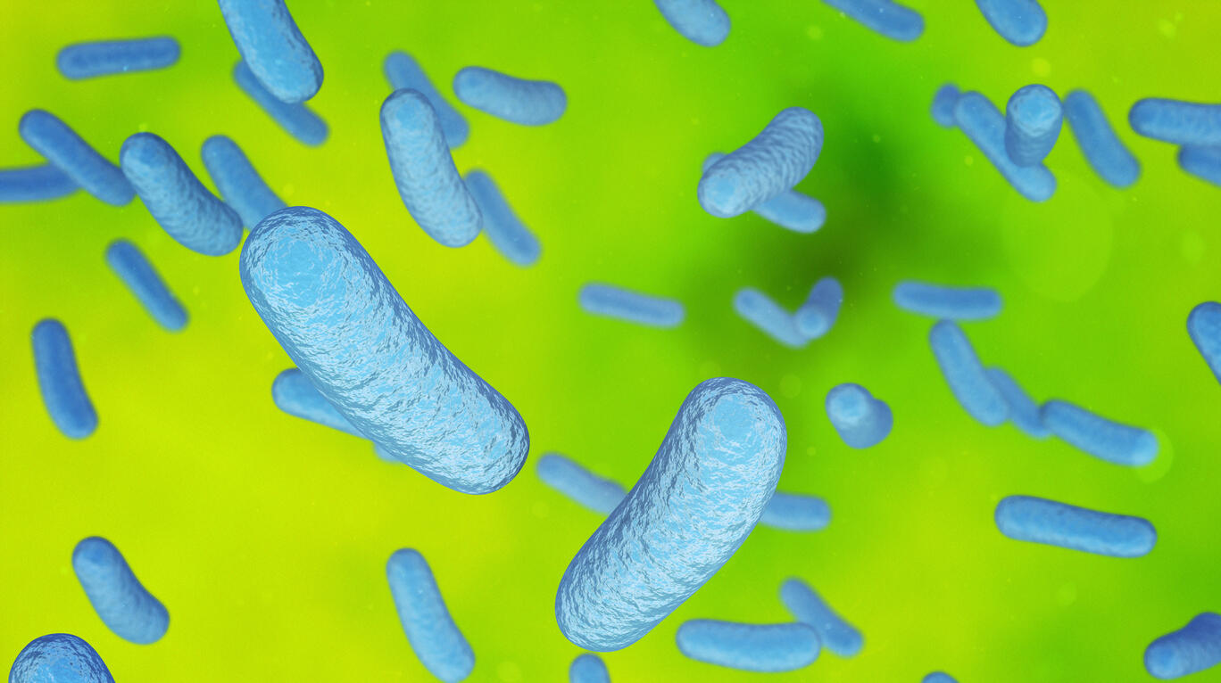 Close up of 3d microscopic rod bacteria stock photo