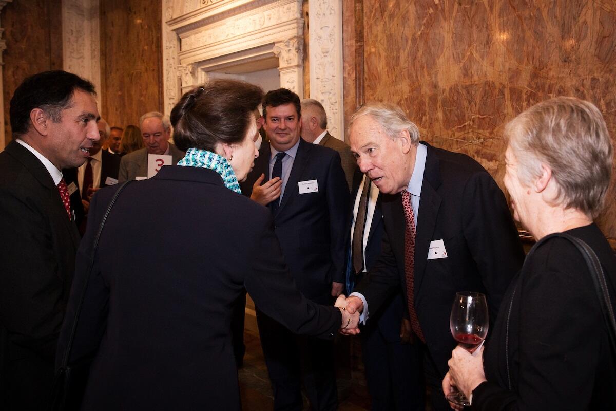 Peter Sissons greets LSTM patron HRH Princess Royal