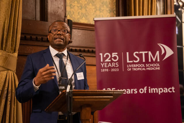 Image: Professor Charles Wondji, Professor of Vector Genetics at LSTM and Director of the Centre for Research in Infectious Diseases in Cameroon, delivering the key note address to guests at LSTM's 125 Campaign Launch at the House of Commons. Professor Charles Wondji