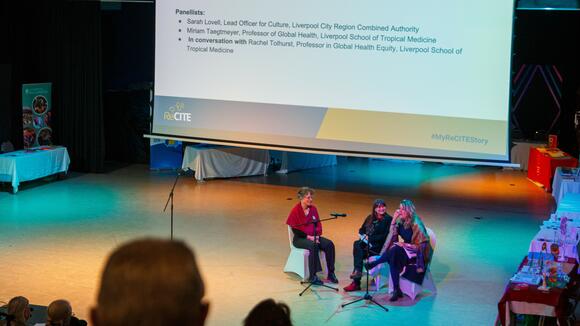 In conversation: Sarah Lovell, Culture Coordinator, Liverpool City Region Combined Authority with Professor Miriam Taegtmeyer and Professor Rachel Tolhurst, ReCITE: Why do we need to do things differently to tackle health inequity? Photo credit Andrew AB