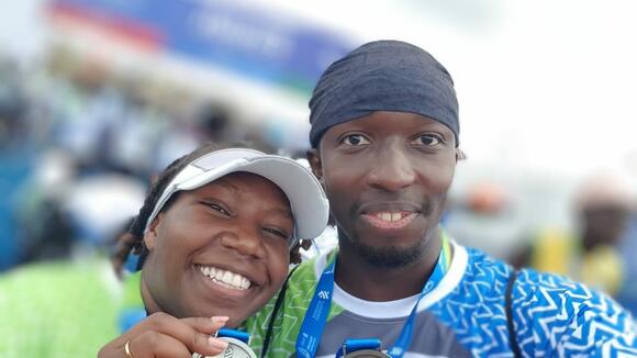 Gerald and his wife (Sharon) after finishing the annual Standard Chartered Nairobi Marathon. / Photo credit Gerald Ong’gayo