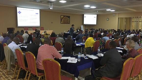 Luigi D'Aquino presenting the findings of the Rwanda evaluation