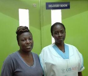 Spira Loreen and Beatrice Undisa standing outside the delivery room at Webuye hospital