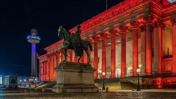 St George's Hall Liverpool lit up red for World TB Day.