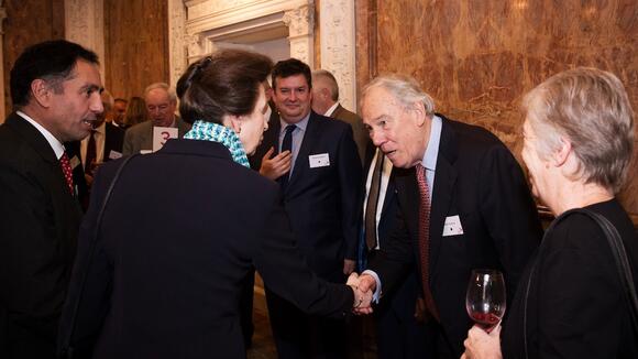 Peter Sissons greets LSTM patron HRH Princess Royal