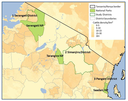 Figure 1. Location of research areas in northern Tanzania. Figure 1. Location of research areas in northern Tanzania.